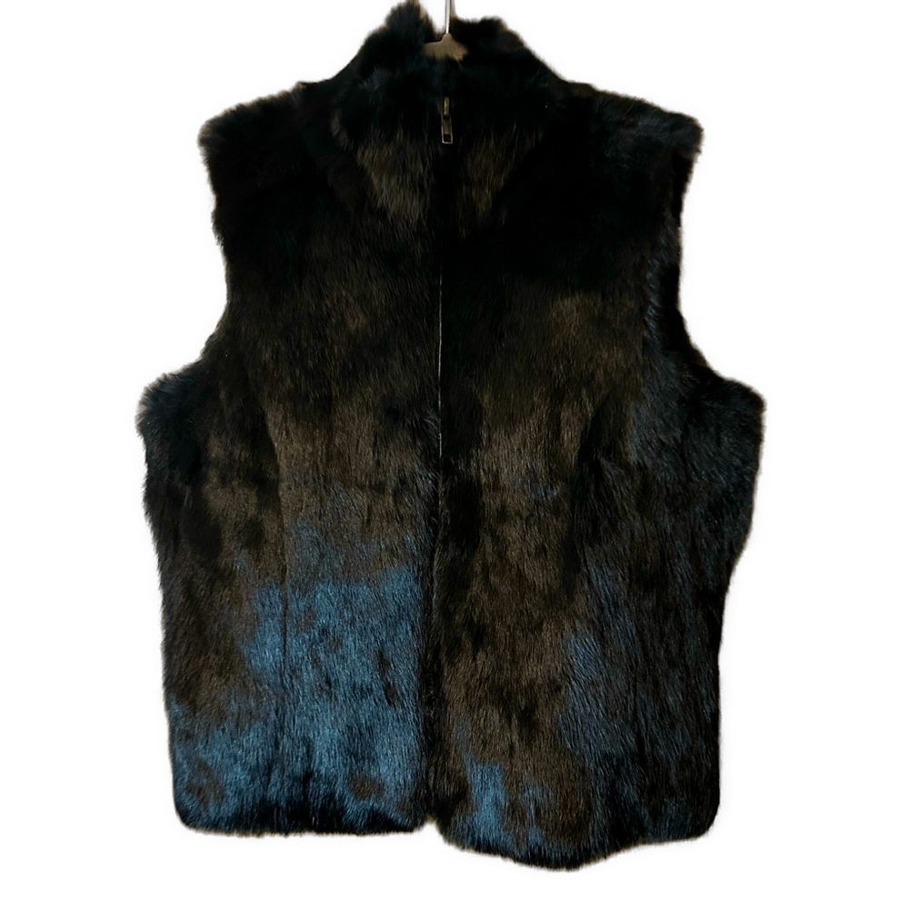 Josef Women’s Black Rabbit Fur Soft Plush Cozy Zipper Vest Size S
